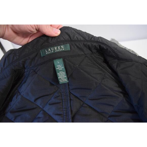 Lauren Ralph Lauren Jacket Womens Large Black Quilted Gold Button Equestrian - Picture 4 of 5